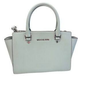 Michael Kors Bag Selma Saffiano Leather Medium Satchel Cross Body Pale Green